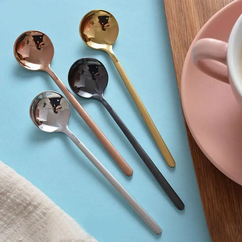 

Coffee Spoon Plating Long Handle Mixing Spoons cold drink fruit Ice Cream Dessert Tea Spoon Stainless Steel Kitchen Gadget