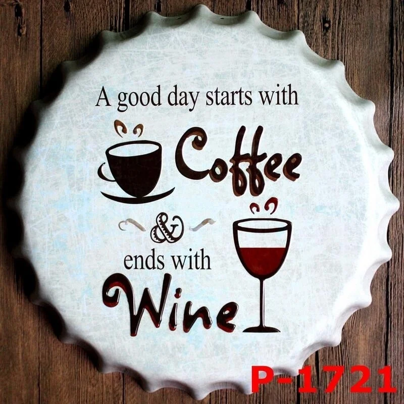 

40CM Vintage Home Decoration Coffee Wine Vintage Tin Signs Kitchen Decor Metal Bottle Cap Neon Signs for Bar Dies AJAX