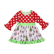 Рождественские милые для младенцев осеннее платье для маленьких девочек платье трапециевидной формы в горошек с длинными расклешенными рукавами