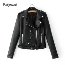 PickYourLook Women PU Jackets Slim Fit Motorcycle Jacket Cool Hip Hop Punk Style Short Outwear Clothes Zipper Pockets Jackets