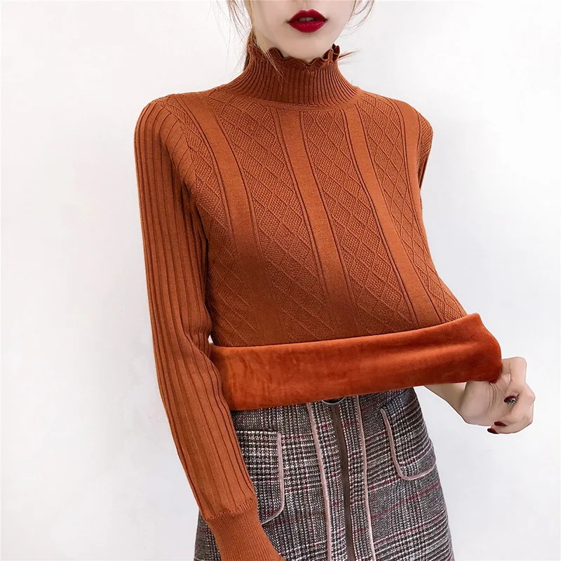 

Chic Jacquard Velvet Thick Turtleneck Sweaters Fashion 2018 Women Autumn Winter Long Sleeve Warm Knitted Wool Sweater Pullovers