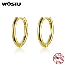 WOSTU, корейская мода, 925 пробы, Серебряный круг, золотой цвет, серьги-гвоздики для женщин, свадьба, помолвка, серебро, 925, ювелирное изделие, CQE558