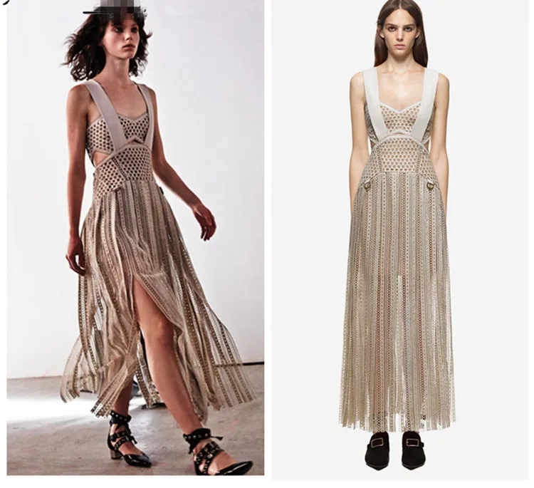

The Self portrait nude condole belt tassel sexy hollow out the first quarter dress