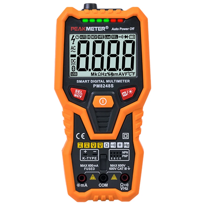 

PEAKMETER PM8248S Smart Auto Range Professional Digital Multimeter Voltmeter with NCV Frequency Backlight Temperature Transist