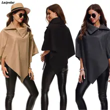 New Fashion Womens Irregular Loose Bat Sleeves Turn-down Neck Poncho Cape Coat Laipelar black chiffon loose bat sleeves cape shawl top