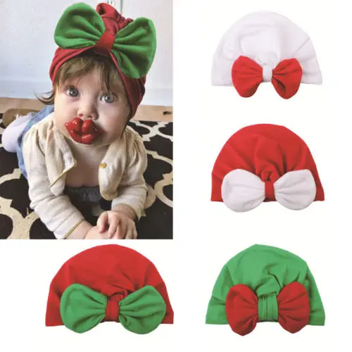 

Christmas Winter Infant Baby Kids Warm Hats Bowknot Beanie Cap Knit Velvet Hat Unisex New 4 Colour