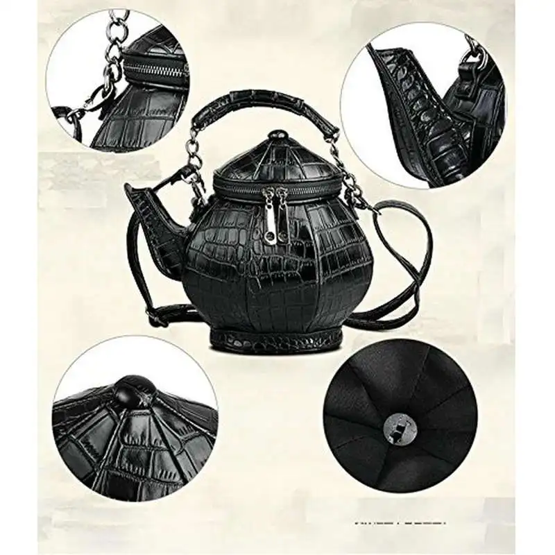 Забавный Готический кошелек в форме чайника, сумка через плечо с верхней ручкой, женские сумки через плечо
