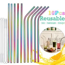 7pcs Reusable Drinking Straw Metal Stainless Steel Straw With Cleaner Brush For Home Party Barware Bar Accessories
