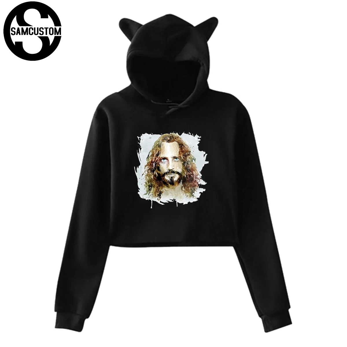 Женская толстовка с капюшоном SAMCUSTOM Chris Cornell 3D принт кошачьими ушками и длинным