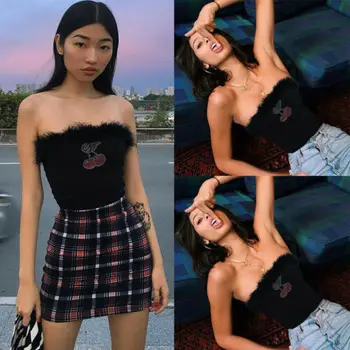 

2019 Womens Top T-shirt Plush Stretch Boob Tube Strapless Bandeau Vest Bra Crop Top