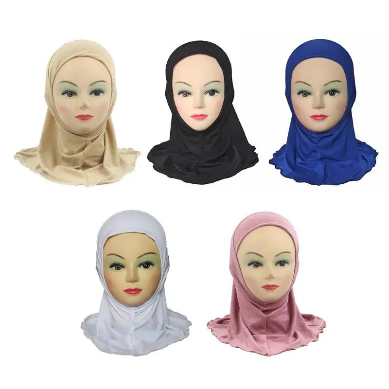 

Solid Color Muslim Children Headscarf Girls Kids Simple Soft Hijab Shawl