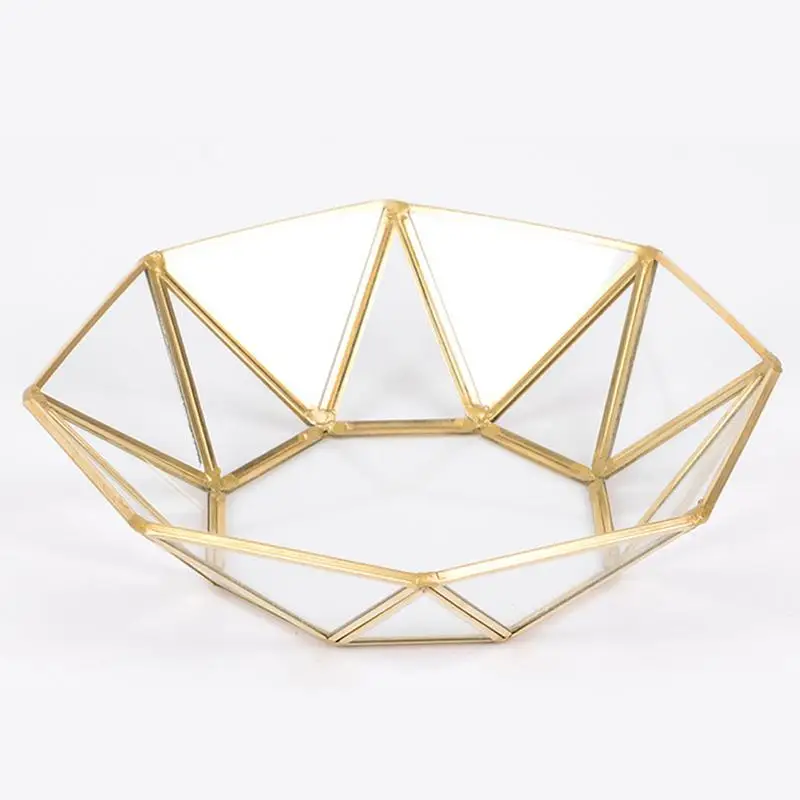 

Nordic Style Glass Copper Geometry Storage Baskets Box Simplicity Home Decoration Organizer for Jewelry Necklace Storage Tray