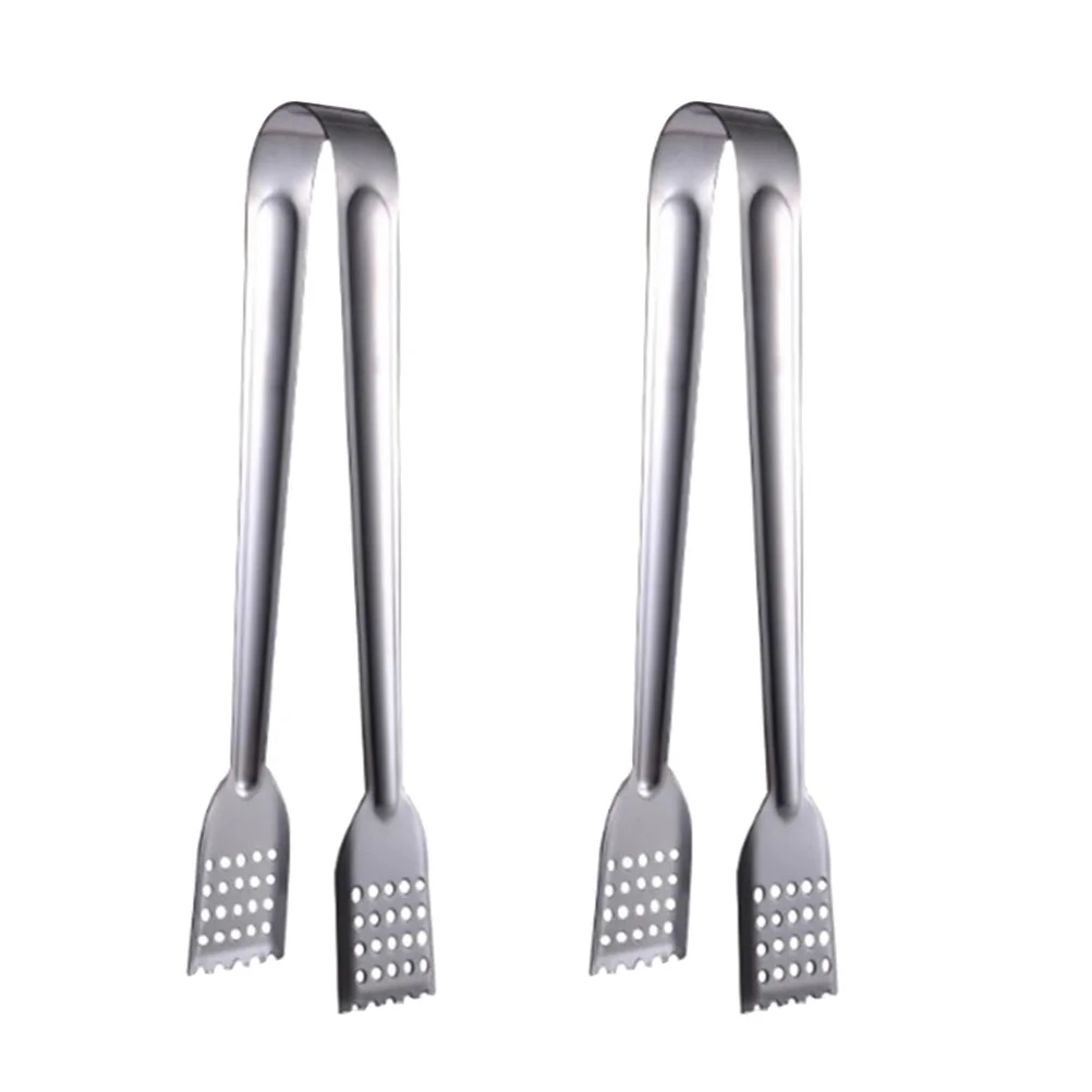 

2 pcs Food Tongs Stainless Steel Flat Head Kitchen Multifunction Bread Clip Serving Tong for Barbecue Buffet Salad