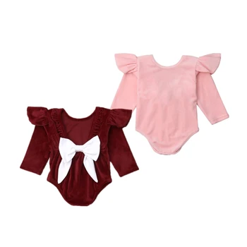 

Newborn Infant Baby Girl Velvet Winter Clothes Princess Romper Toddler Kids Girls Backless Bowknot Rompers Jumpsuit Overalls Top