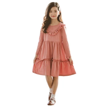 

2019 new spring long sleeve knit ruffle dress age for 6 - 16 yrs teenage girls back to school clothes big girls vintage frocks