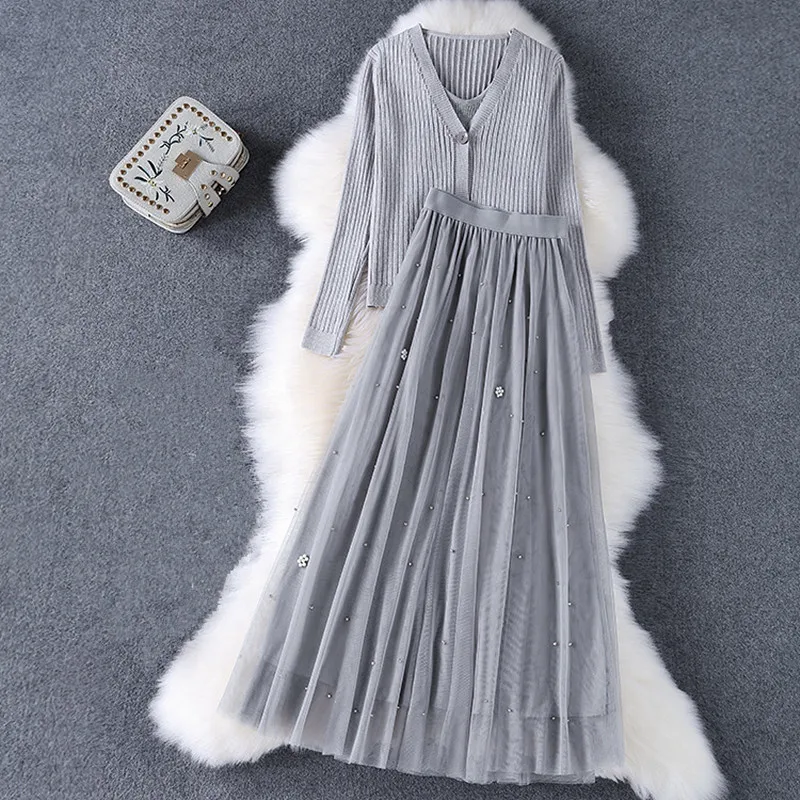 

2019 Spring New Women Dress Suit Elegant Crystal Lace Long Sleeve Slim Knit Dress Bodycon Long Casual Dress Autumn Winter