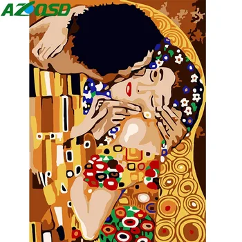 

AZQSD DIY Oil Painting Lovers Painting By Numbers Kiss Paint Canvas Picture Hand Painted Modern home decoration K156