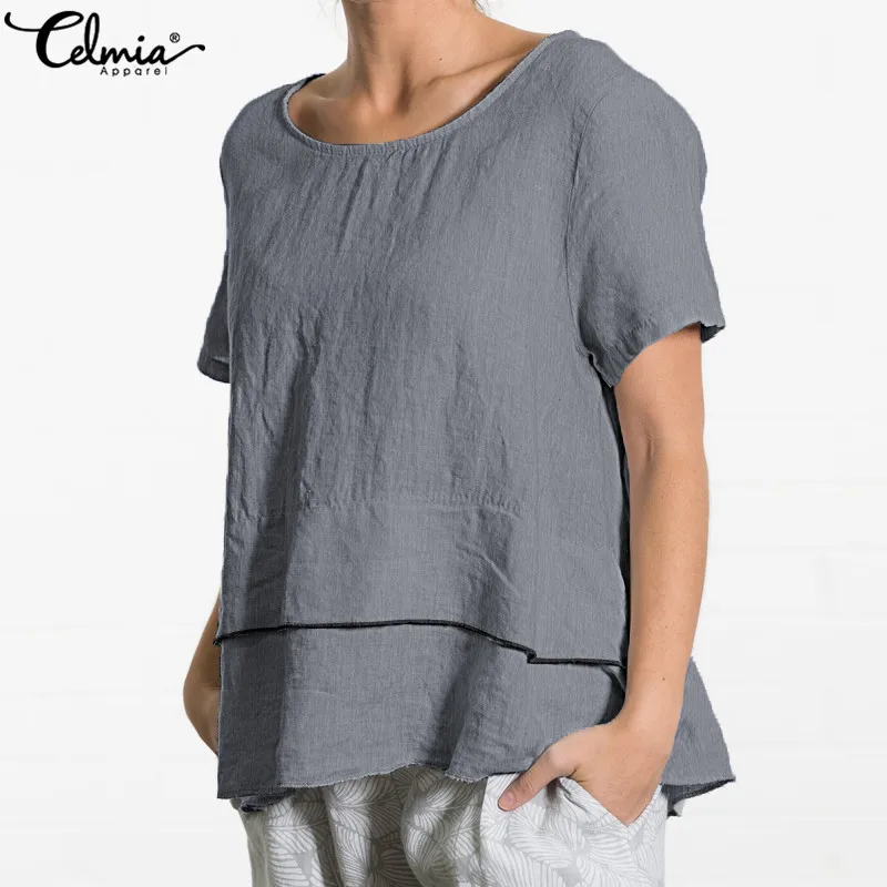 

Plus Size 2019 Celmia Vintage Women Tops and Blouses Ladies Clothes Short Sleeve Shirts Casual Loose Ruffle Blusas Plus Size 5XL