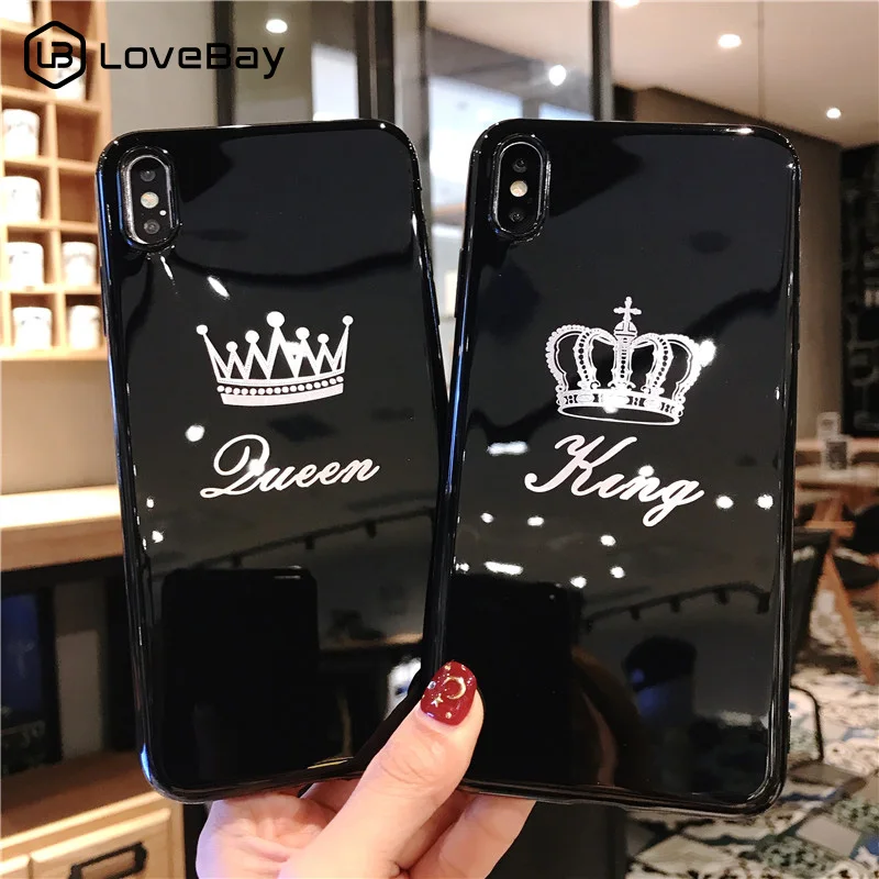 

Lovebay Silicone For iPhone 7 Phone Case Crown For iPhone 11 Pro 6 6s 7 8 Plus X XR XS Max Letter King Queen Soft TPU Back Cover