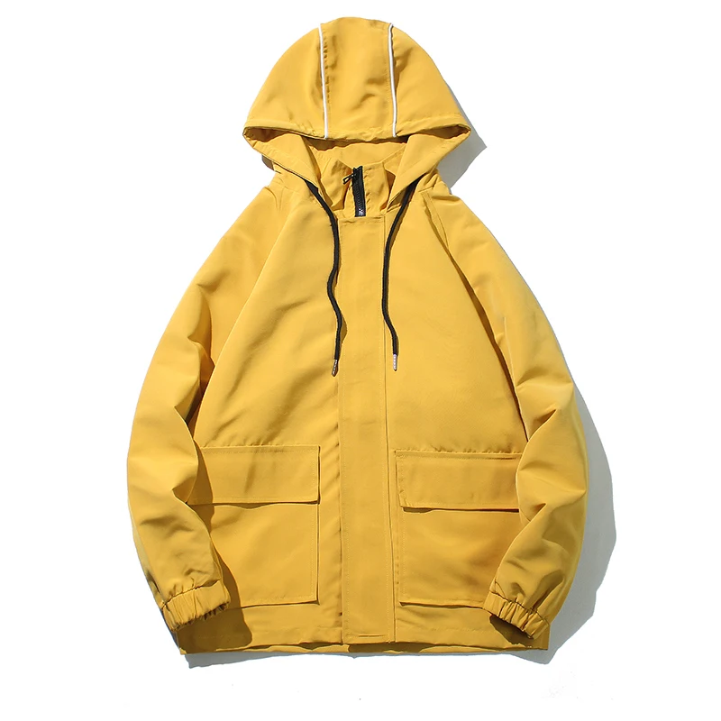Spring New Tooling Wind Jacket Men Fashion Solid Color Casual Hooded Jacket Man Streetwear Hip Hop Loose Bomber Jacket Male