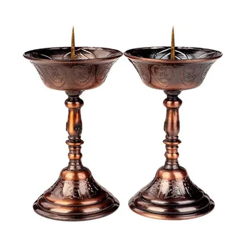 

2PCS/LOT Metal Votive Candlestick Lotus Retro Candle Holders for Daily Pray Buddha Candelabra Butter Lamp Holder Buddhist