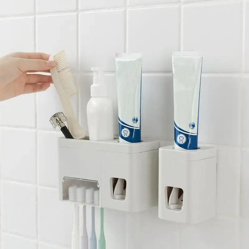 

Automatic Toothpaste Dispenser Wall Mounted Tooth Brush Holder Squeezer Bathroom Accessories Set Bathroom Tools Set