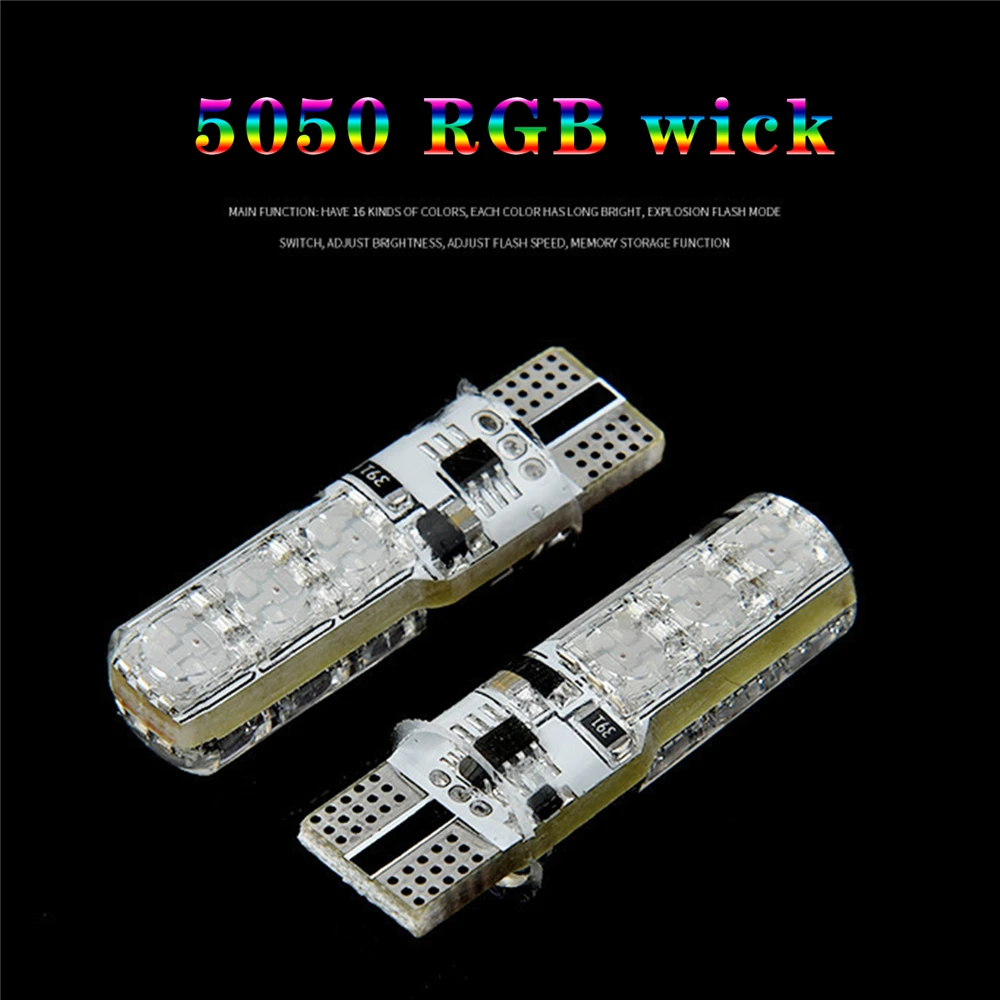 

2PC T10 W5W 5050 RGB Remote Control Car LED Light 6SMD Colorful Side Light Bulb