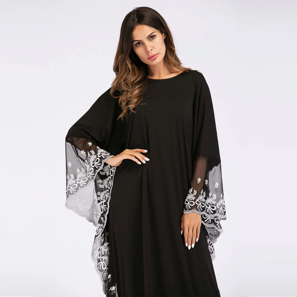 

Fashion Adult lace embroidered Robe Dress Muslim Turkish Dubai Abaya Musulman Arab Worship Service VKDR1140