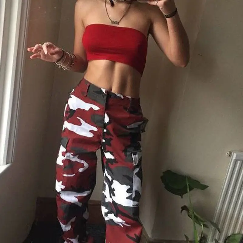 womens high waisted camo trousers