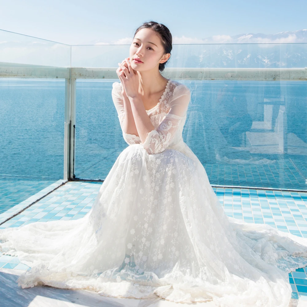 

Summer Dress 2019 Women Casual O-neck 3/4 sleeve White Lace Dress Elegant Hollow Out Beach Party Dresses Vestidos