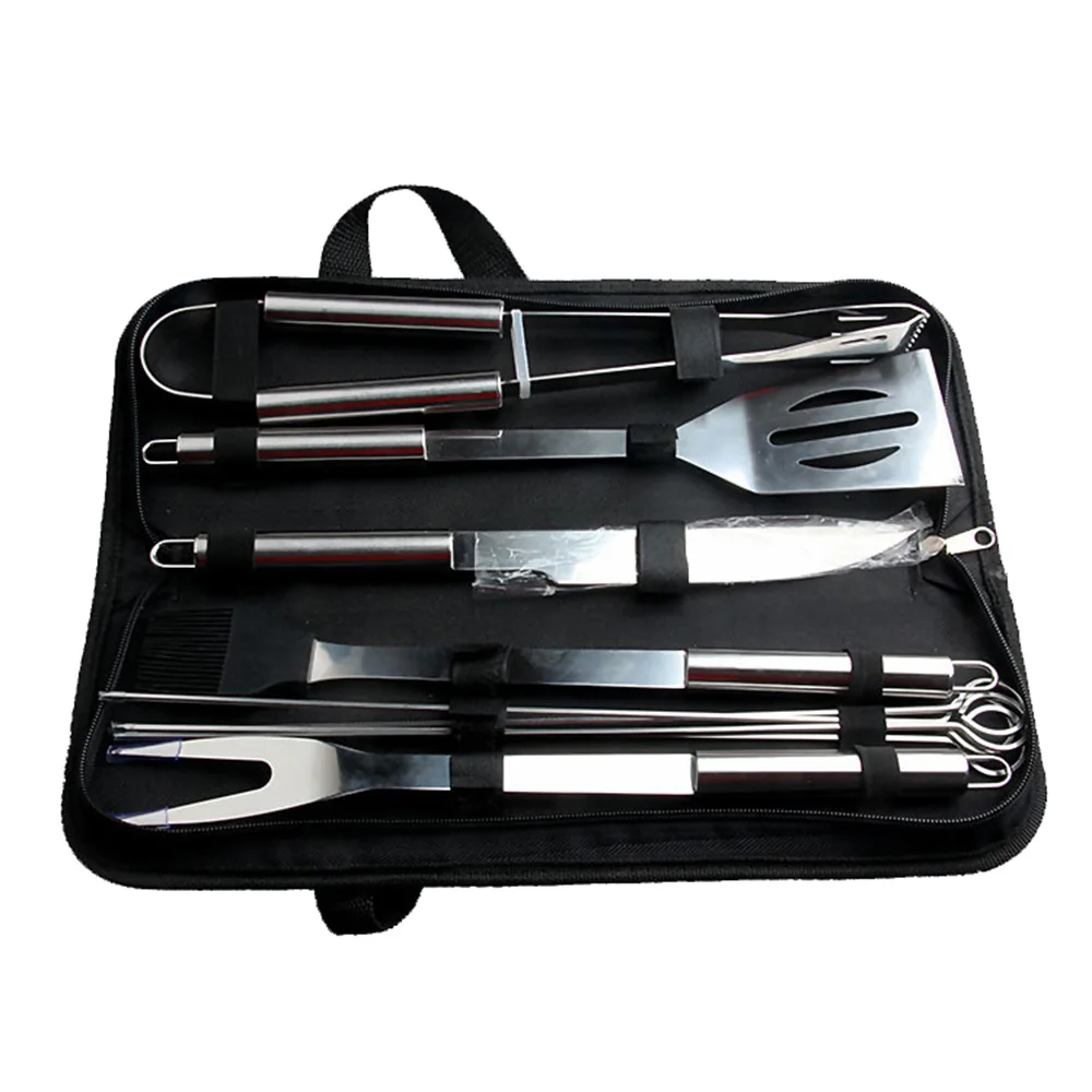 Nueva venta 10 unids/set de acero inoxidable barbacoa parrilla herramientas conjunto de utensilios de la barbacoa accesorios de cocina al aire libre Kit de herramientas con