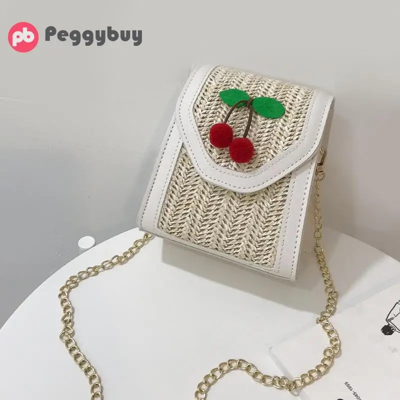 Соломенная Сумка ручной работы винтажная плетеная из ротанга на плечо вишневая