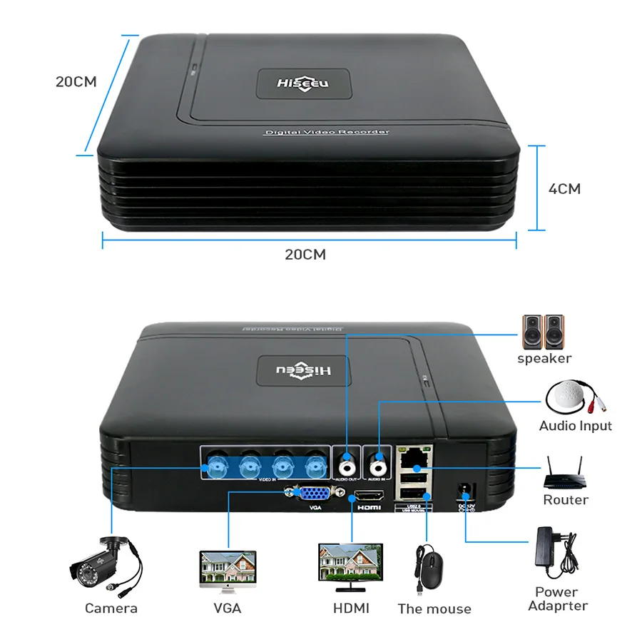 

CCTV System with 4CH 5in1 AHD DVR Kit 1.0MP/2.0MP AHD Camera Security Surveillance Indoor Outdoor