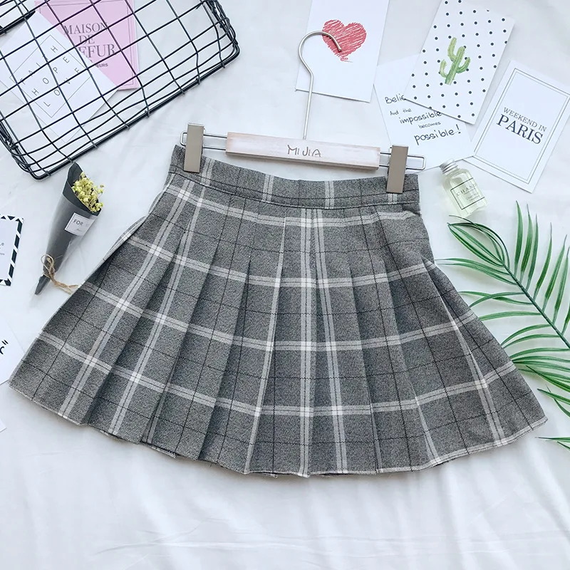 Стиль школьная форма юбка корейский колледж Ветер высокая талия клетчатая Модная элегантная плиссированная юбка
