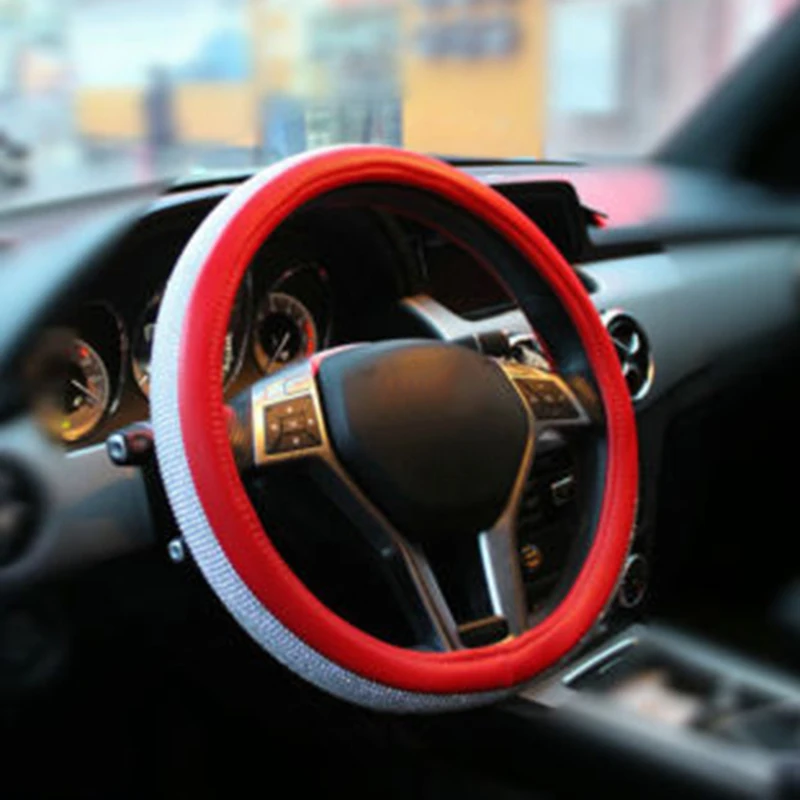 

Skidproof Auto Car Steering Wheel Cover PU Leather Wiht Bling Rhinestone 38CM