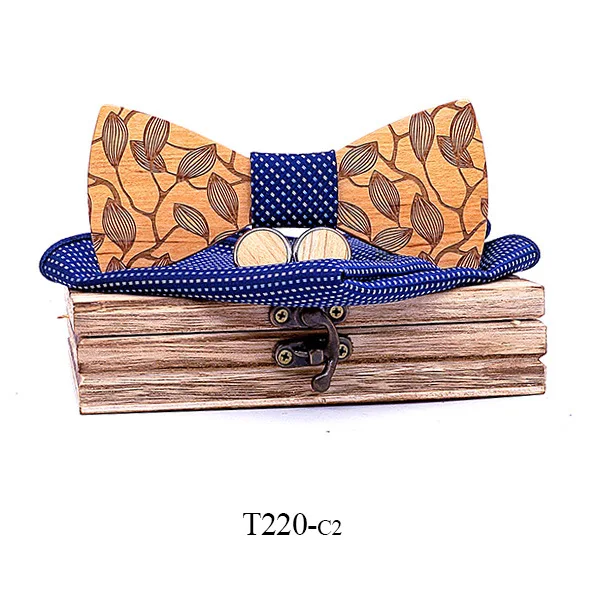  2019 new arrival maple bow tie suit gentle men's tie handkerchief cufflinks hollow carved hand-made