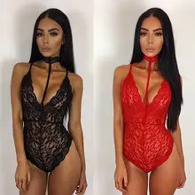 2019 seksi katı kadın yaz halter S-2XL V Yaka Lingerie Dantel Elbise Babydoll Kadın Iç Çamaşırı Gecelikler Pijama Bodysuit