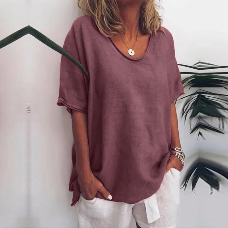 

2019 ZANZEA Stylish Half Sleeve Shirts Summer Tunic Tops Womens Blusas Female O Neck Basic Tee Solid Shirt Chemise Oversized
