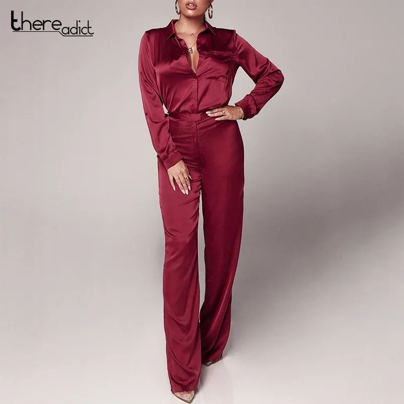 Women's Silk Satin Set Pajamas With Long Sleeves Solid