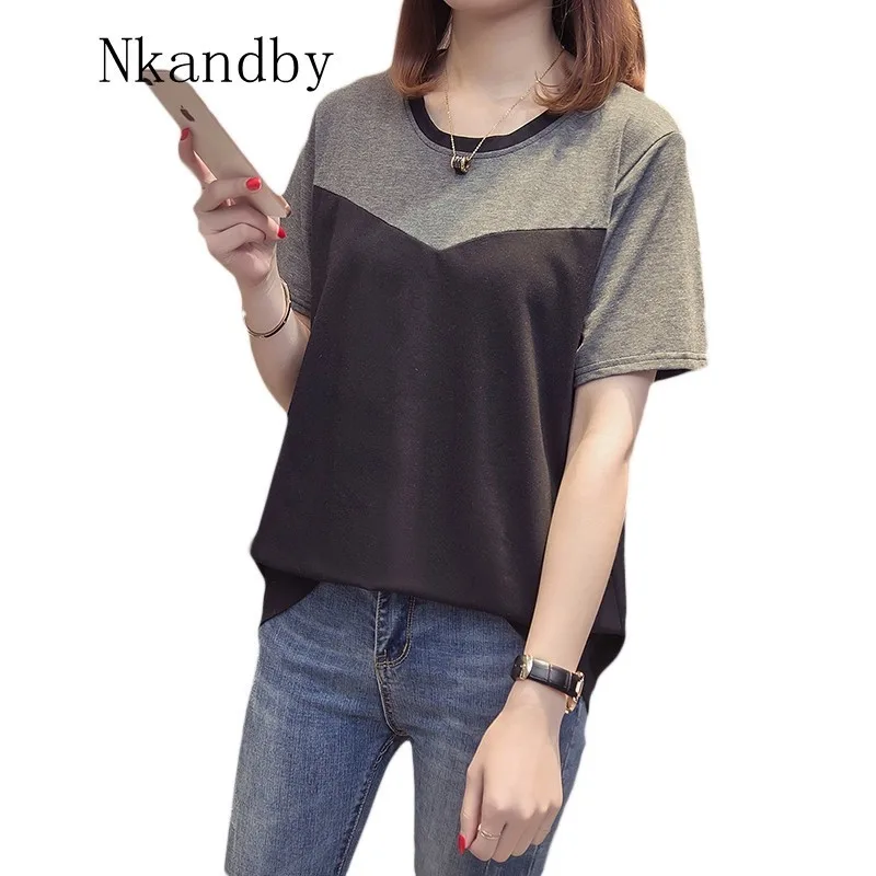 

Nkandby Patchwork Women`s T-shirt Casual Loose Short sleeve Femme Tshirt 2019 Summer Clothing 4XL Plus size Ladies Tops T shirts