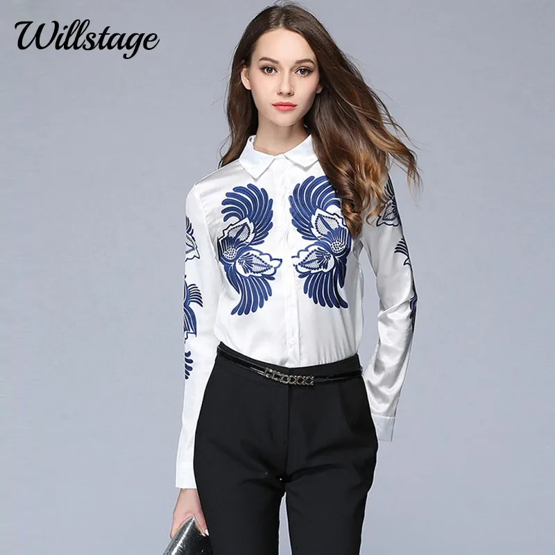 

Willstage Women Shirts Long Sleeve Floral Printed Button Chiffon Blouses Cardigan Office lady work wear 2019 Autumn Casual Blusa