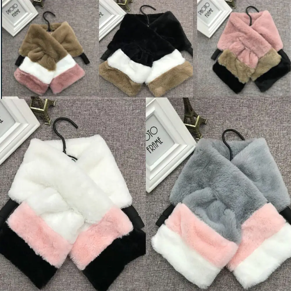 

Fashion Woman Kids parent-child Winter Soft Warm Collar Wrap Silk Patchwork Rabbit Fur Thermal Scarves Pashmina Gift