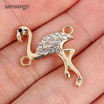 

10 Pcs Golden Flamingo Shape Alloy Crystal Bracelets Charm Connectors For Making Necklace DIY Fashion Jewelry Findings 2.6*2cm