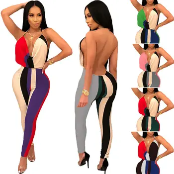 

Women's V Neck Backless Jumpsuit Jeans Romper Bodycon Overall Playsuit Clubwear