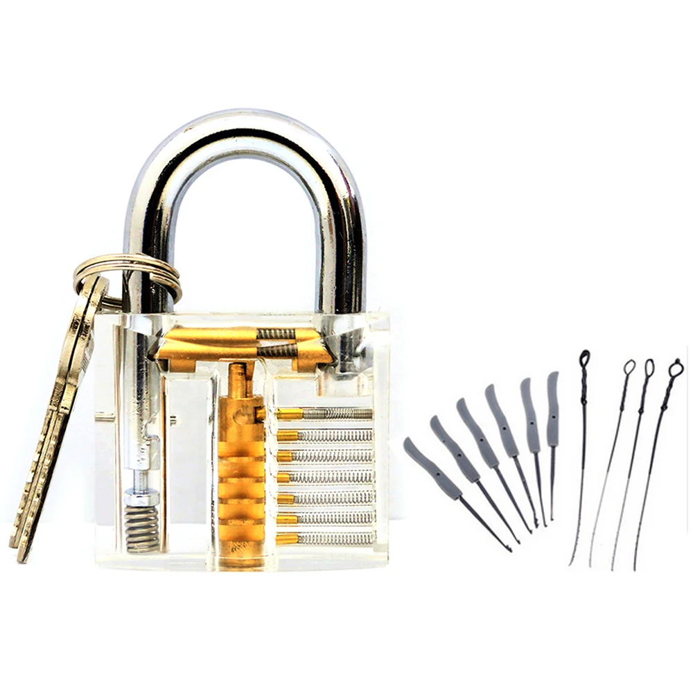 

Hot Transparent Visible Pick Cutaway Practice Padlock Lock With Broken Key Removing Hook Kit Extractor Set Locksmith Wrench Tool