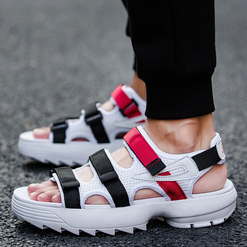 

Men Sandals 2019 Summer Breathable Mesh Men Shoes Fashion Hook&loop Men's Beach Shoes Mixed-colored Sandals