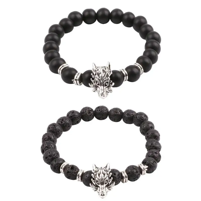 

Ethnic Men Lava Stone Strand Bracelet Dragon Charm Matte Beads Bangle Jewelry Gift Silver surface & Silver and Asian light 2018