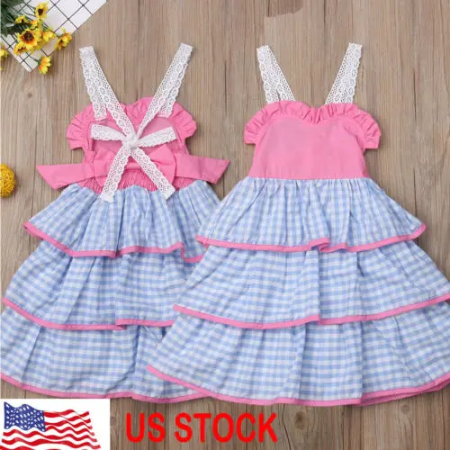 2018 New Flower Girl Summer Princess Dress Kid Baby Party Wedding Sleeveless Lace Strap Backless Layered Dresses Clothes 1-6T | Детская