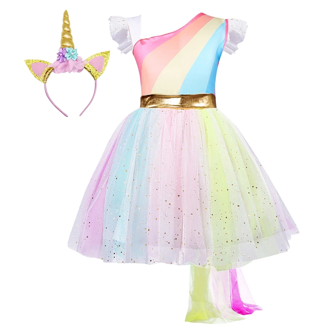 

AmzBarley Girls Rainbow Unicorn Costume With Headband Tutu Outfits Fluffy Tulle Birthday Fancy Dress Up Party tutu Dress