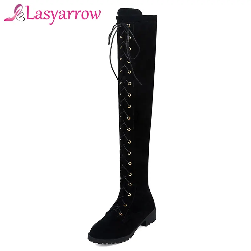 Женские высокие сапоги Lasyarrow черные красные повседневные уличные выше колена на